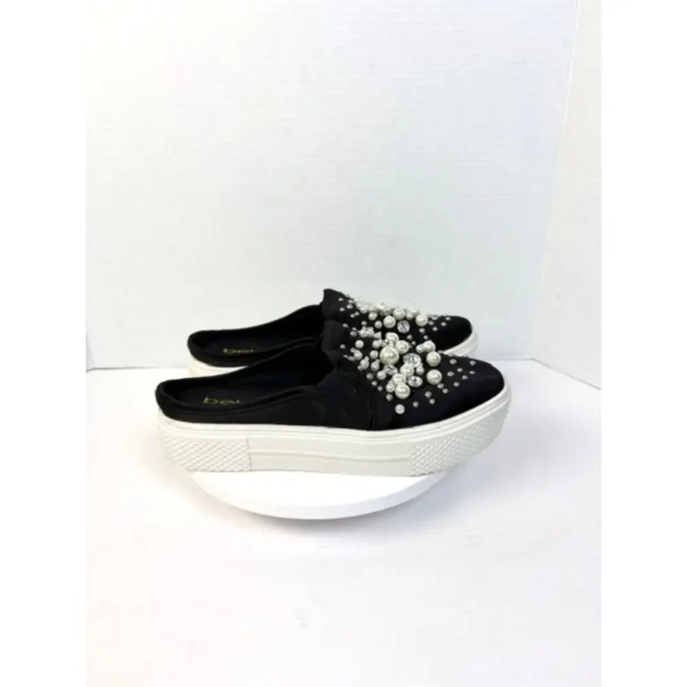 Bebe Sport Fynch Pearl Rhinestone Platform Slip On Sneakers Black Sz 6 Glam Girl